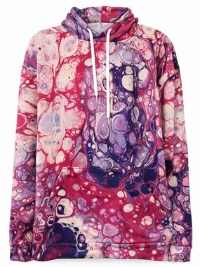 Abstract Print Hoodie 2XL Pink Purple Pullover